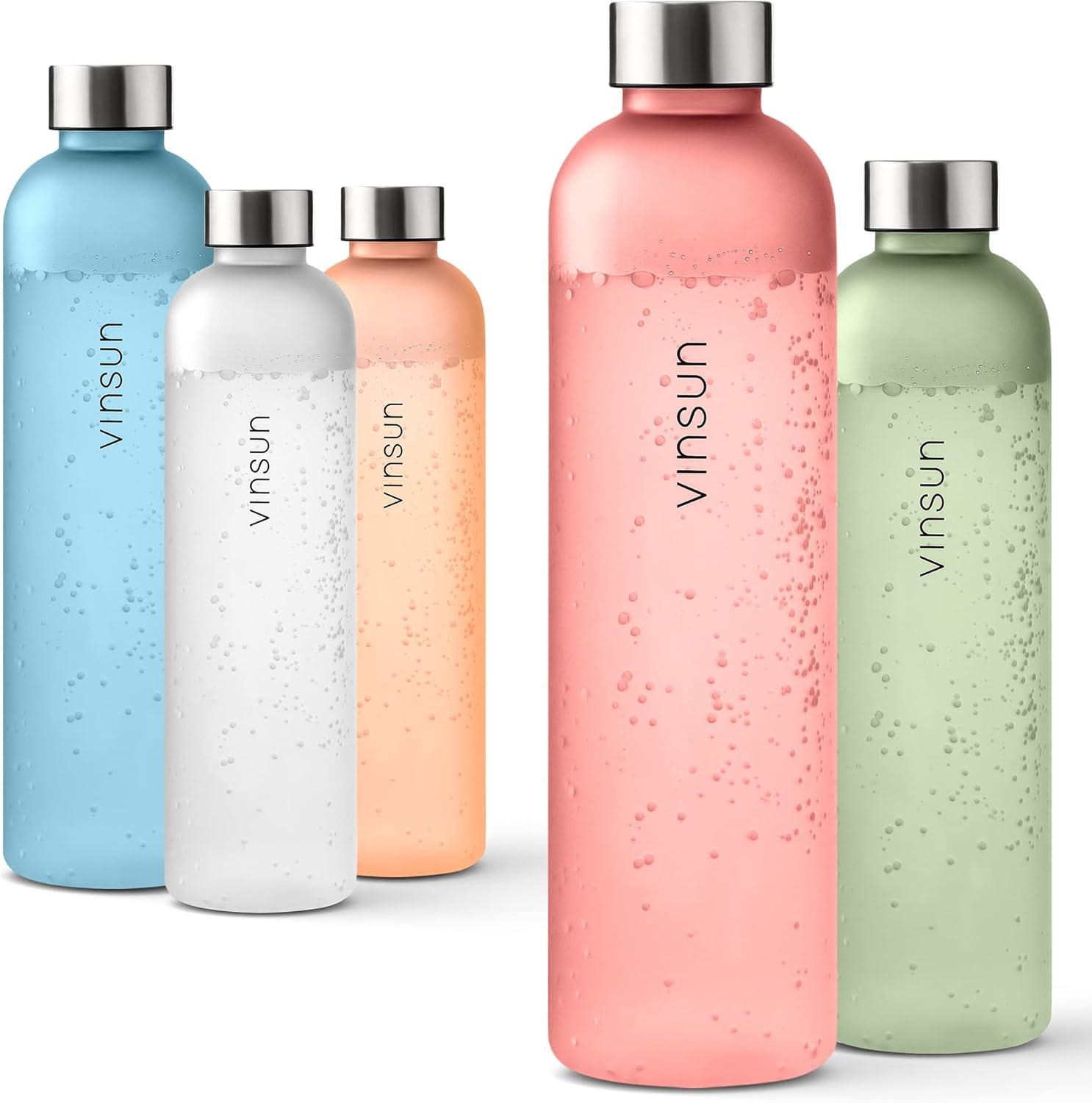 image:imageVINSUN Gourde 1L Bleu Menthe Rutilisable tanche Convient aux Boissons Gazeuses sans BPA Tritan Bouteille dEau lgre pour Sport Vlo TravailRose