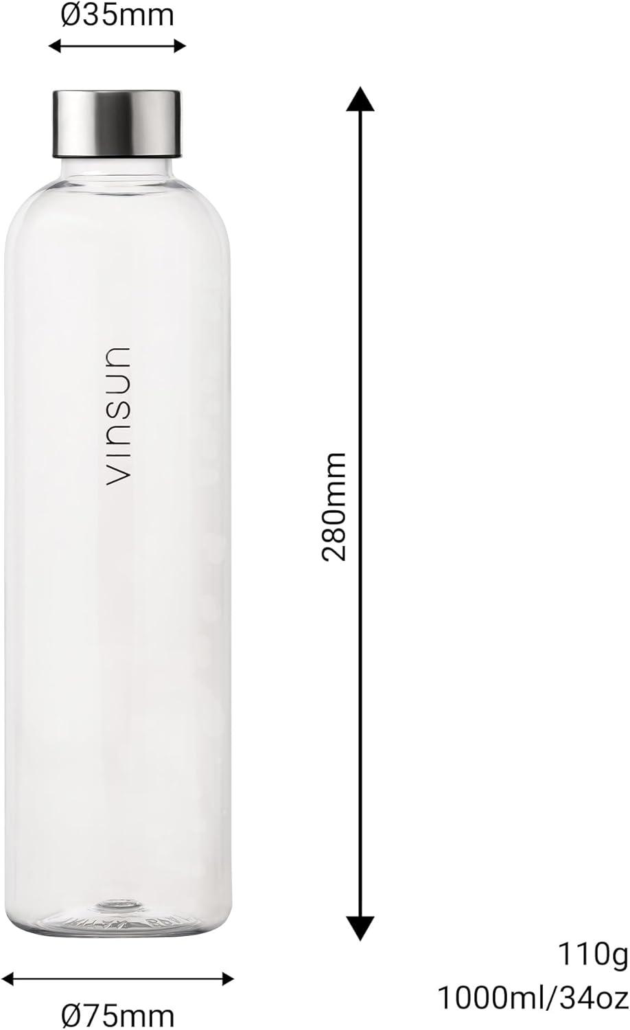 image:imageVINSUN Gourde 1L Bleu Menthe Rutilisable tanche Convient aux Boissons Gazeuses sans BPA Tritan Bouteille dEau lgre pour Sport Vlo TravailTransparent