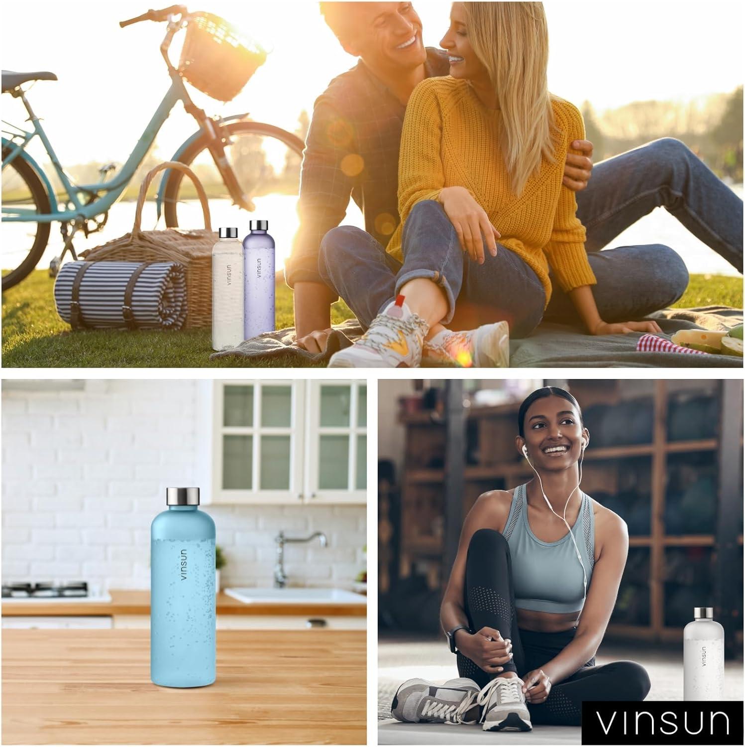image:imageVINSUN Gourde 1L Bleu Menthe Rutilisable tanche Convient aux Boissons Gazeuses sans BPA Tritan Bouteille dEau lgre pour Sport Vlo TravailTransparent