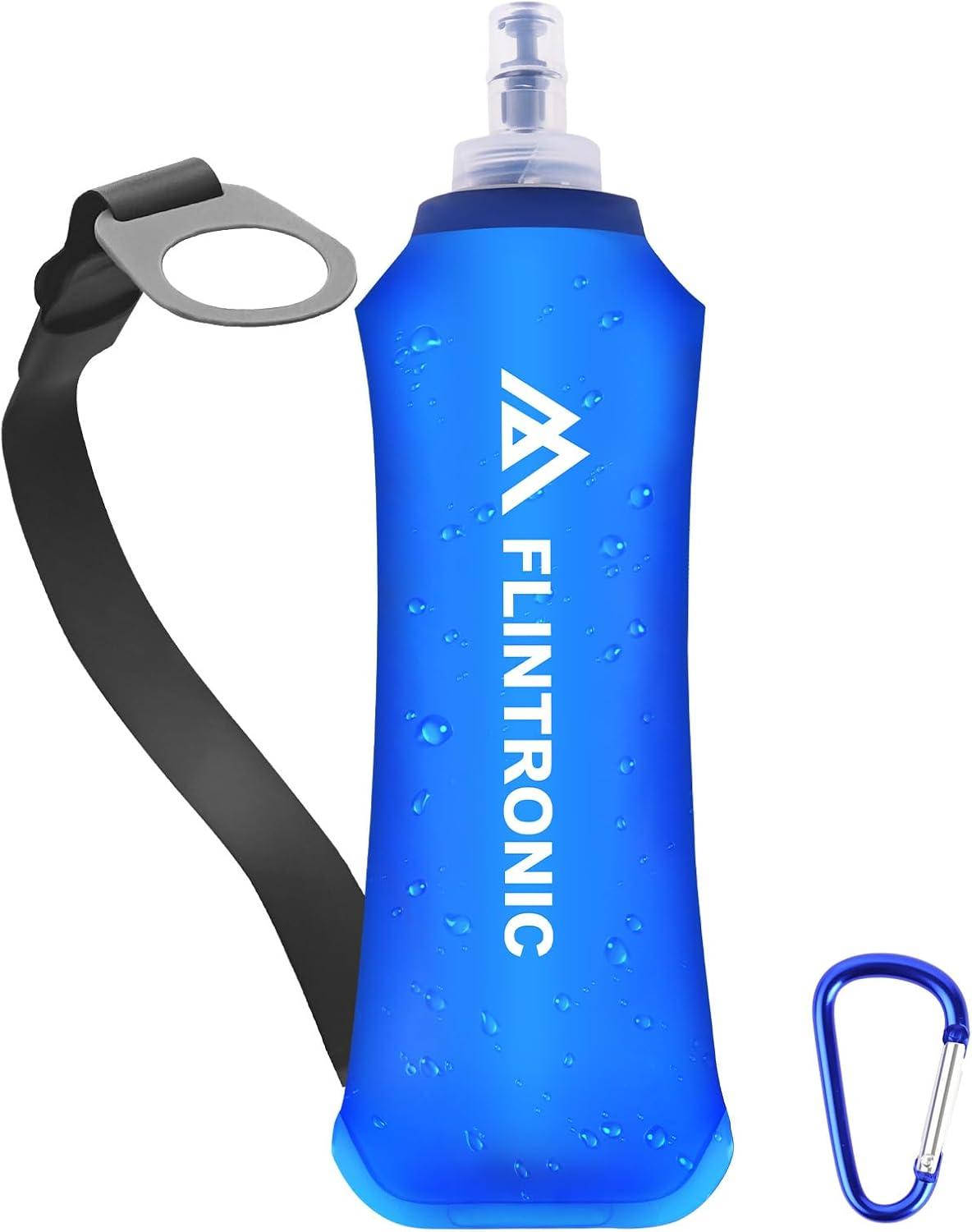 image:imageflintronic 2 PCS Gourde Souple 250 ml85oz TPU Flasque Running Pliable Bouteille deau de Course avec Dragonne et Mousquetons pour Course Pied Randonne Cyclisme Escalade Bleu1 Pcbleu
