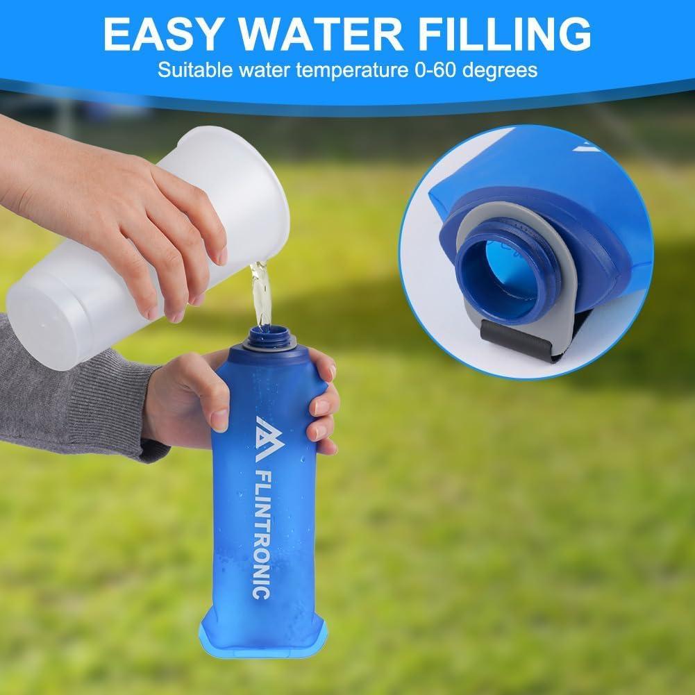 image:imageflintronic 2 PCS Gourde Souple 250 ml85oz TPU Flasque Running Pliable Bouteille deau de Course avec Dragonne et Mousquetons pour Course Pied Randonne Cyclisme Escalade Bleu1 Pcbleu