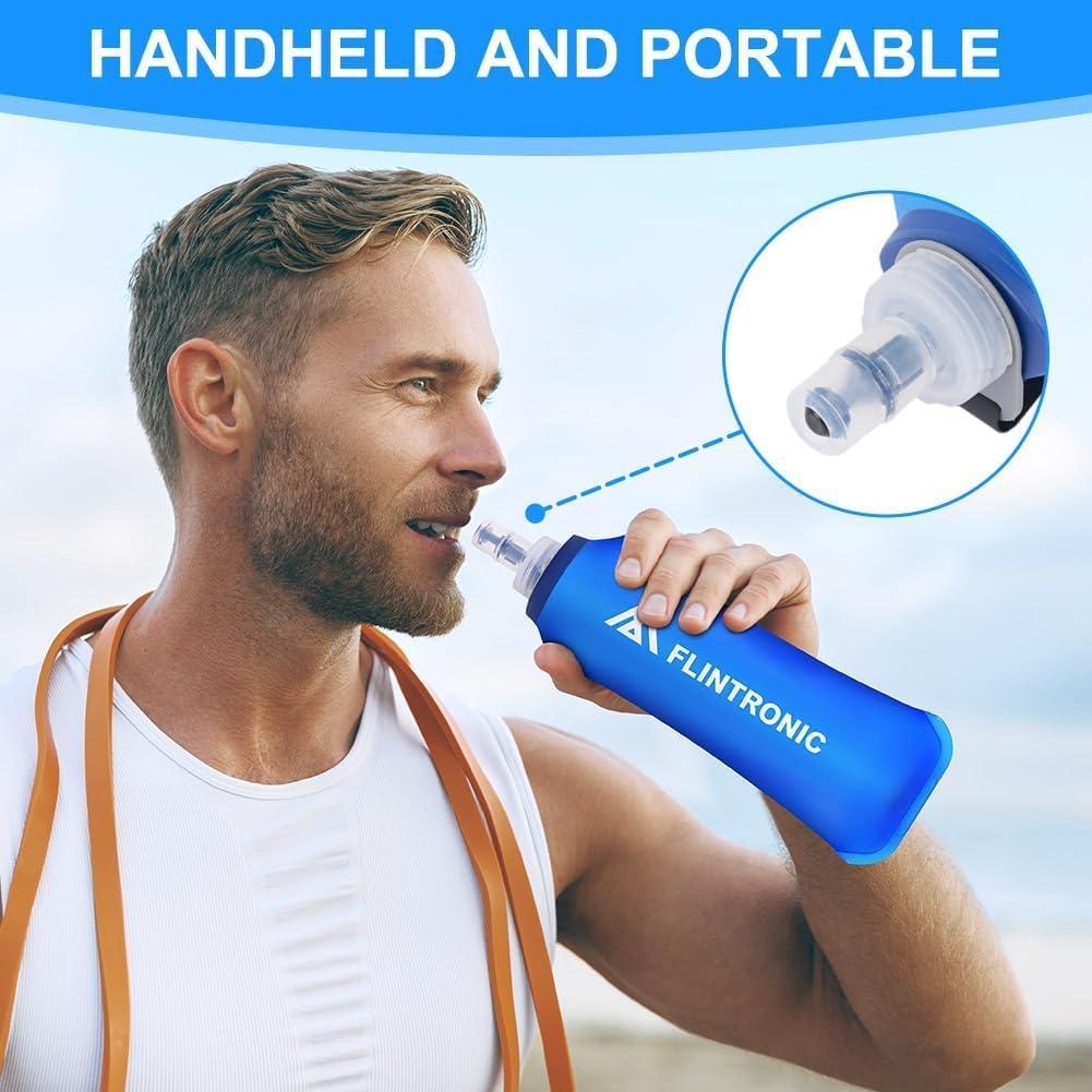 image:imageflintronic 2 PCS Gourde Souple 250 ml85oz TPU Flasque Running Pliable Bouteille deau de Course avec Dragonne et Mousquetons pour Course Pied Randonne Cyclisme Escalade Bleu1 Pcbleu