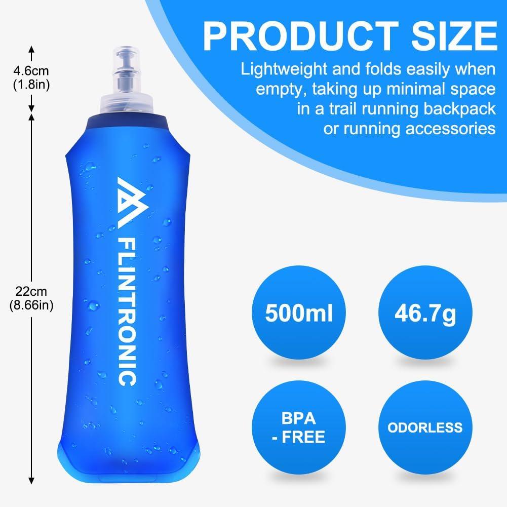 image:imageflintronic 2 PCS Gourde Souple 250 ml85oz TPU Flasque Running Pliable Bouteille deau de Course avec Dragonne et Mousquetons pour Course Pied Randonne Cyclisme Escalade Bleu1 Pcbleu