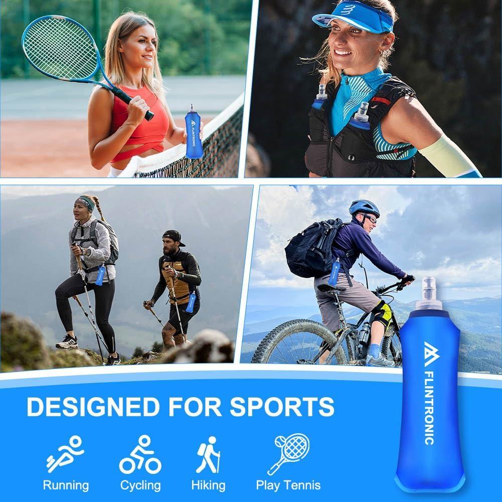 image:imageflintronic 2 PCS Gourde Souple 250 ml85oz TPU Flasque Running Pliable Bouteille deau de Course avec Dragonne et Mousquetons pour Course Pied Randonne Cyclisme Escalade Bleu1 Pcbleu