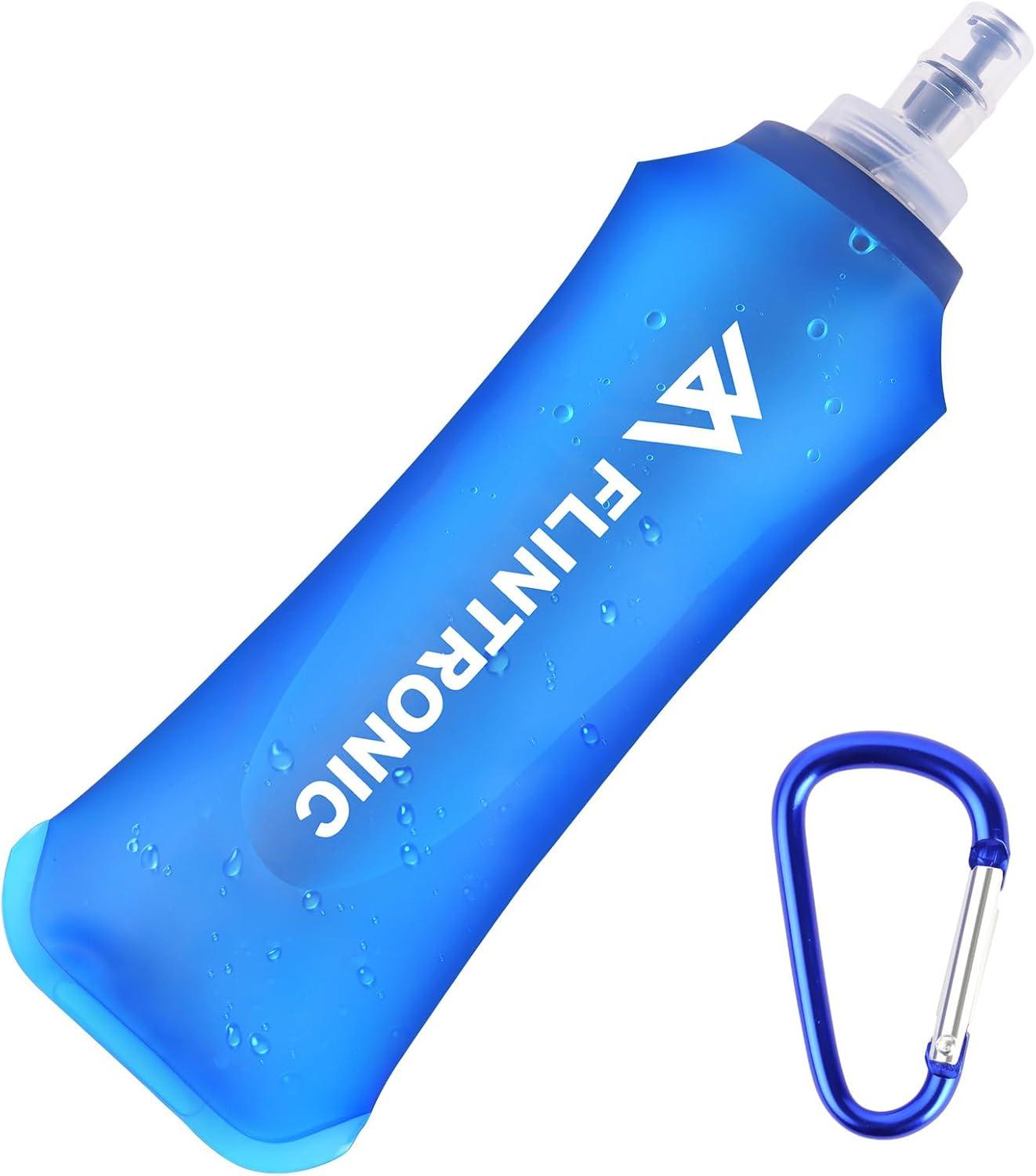 image:imageflintronic 2 PCS Gourde Souple 250 ml85oz TPU Flasque Running Pliable Bouteille deau de Course avec Dragonne et Mousquetons pour Course Pied Randonne Cyclisme Escalade Bleu1 Pcbleu