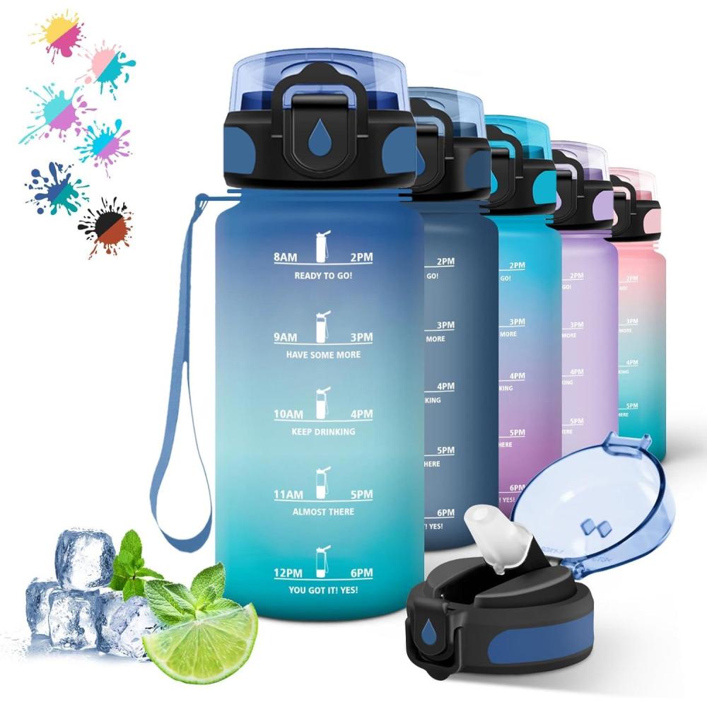 image:imageGourde 500ml Gourde Enfant Bouteille avec Paille AntiFuite Bouteille deau Facile Nettoyer Bouteille Sport pour lcole Bureau Extrieur Voyage RoseCyanBleuvert