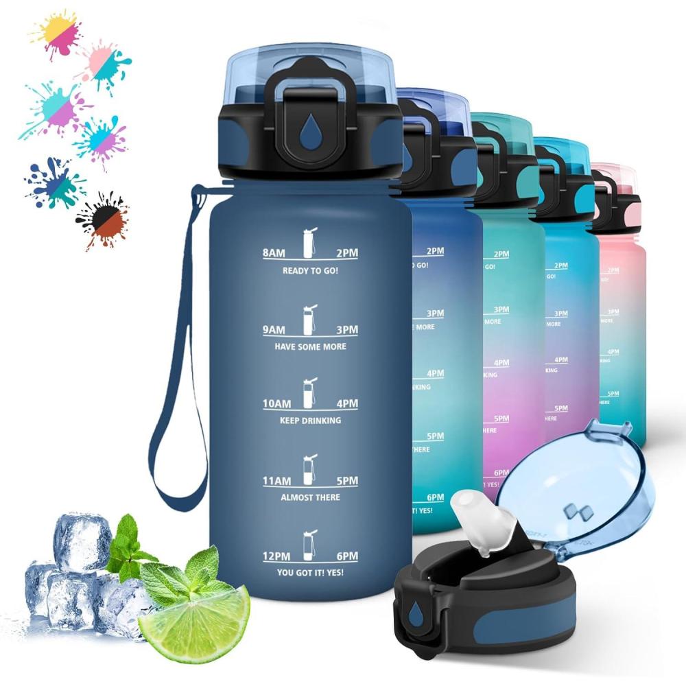 image:imageGourde 500ml Gourde Enfant Bouteille avec Paille AntiFuite Bouteille deau Facile Nettoyer Bouteille Sport pour lcole Bureau Extrieur Voyage RoseCyanBleu Marine