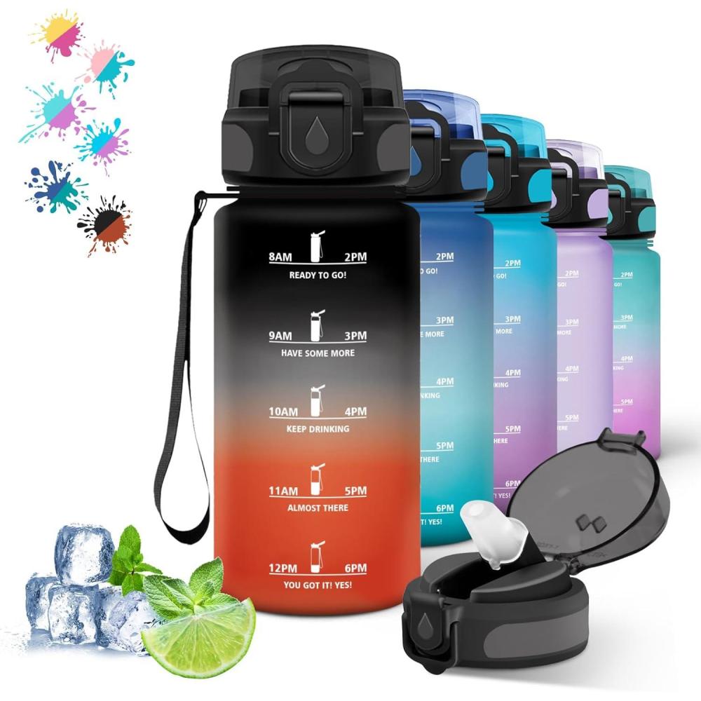 image:imageGourde 500ml Gourde Enfant Bouteille avec Paille AntiFuite Bouteille deau Facile Nettoyer Bouteille Sport pour lcole Bureau Extrieur Voyage RoseCyanNoirrouge