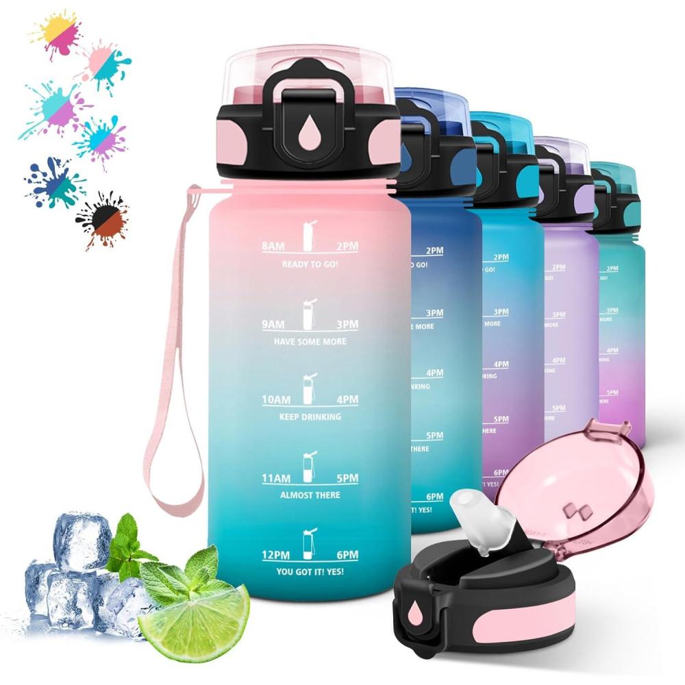 image:imageGourde 500ml Gourde Enfant Bouteille avec Paille AntiFuite Bouteille deau Facile  Nettoyer Bouteille Sport pour lcole Bureau Extrieur Voyage RoseCyanRosecyan