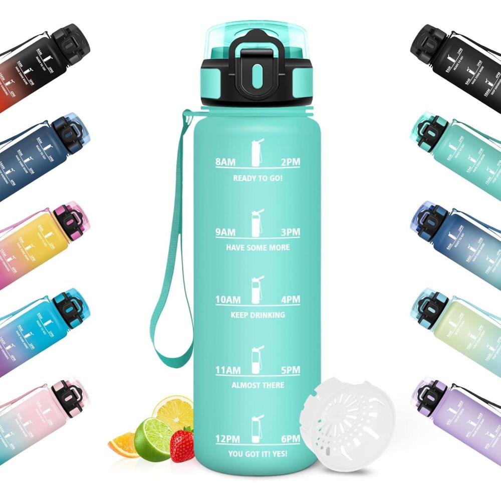 image:imageHoneyHolly Gourde 1L Rutilisable Gourde Sport Marqueur Horaire Bouteille Eau tanche Portable Water Bottle pour Salle de Sport Vlo Bureau Extrieur coleBleu Vert 500ml