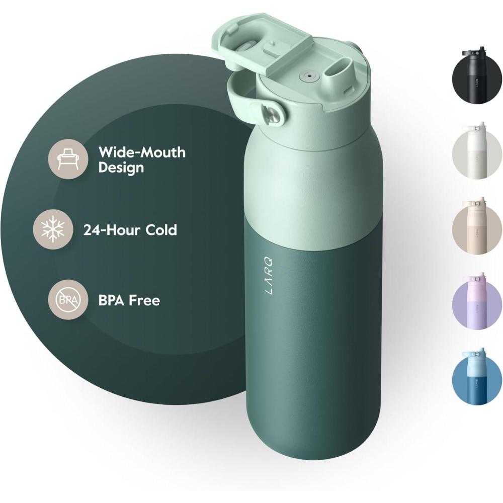 image:imageLARQ Bouteille Swig Top 680ml Bouteille large goulot en acier inoxydable isolation sous vide Garde leau froide Bouteille deau rutilisable pour le sport et les voyages Obsidian BlackEucalyptus Green