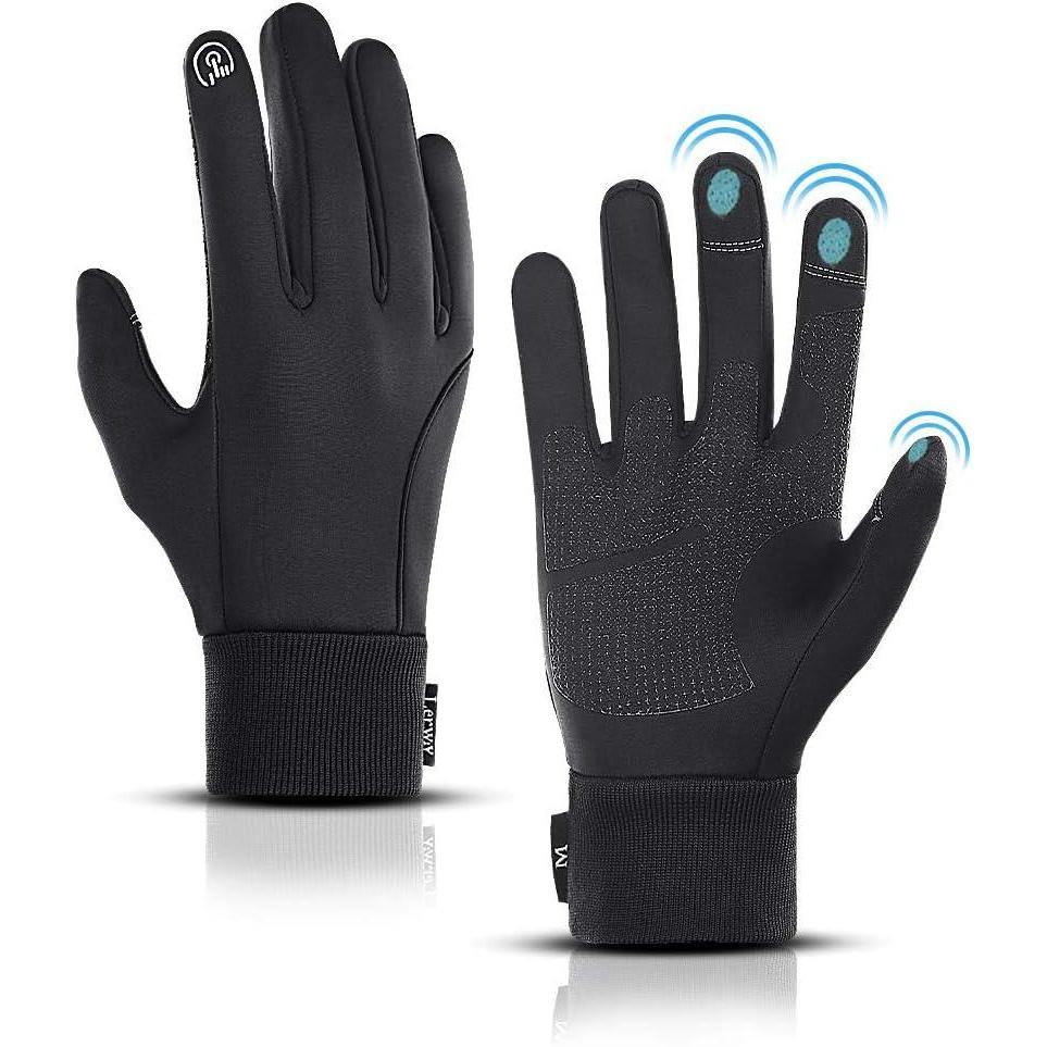 image:imageLERWAY Gants dhiver Chauds avec cran Tactile pour Homme et Femme Antidrapants CoupeVent Gants de Sport Course Pied Conduite VTT Escalade Randonne ImpermableNOIR M