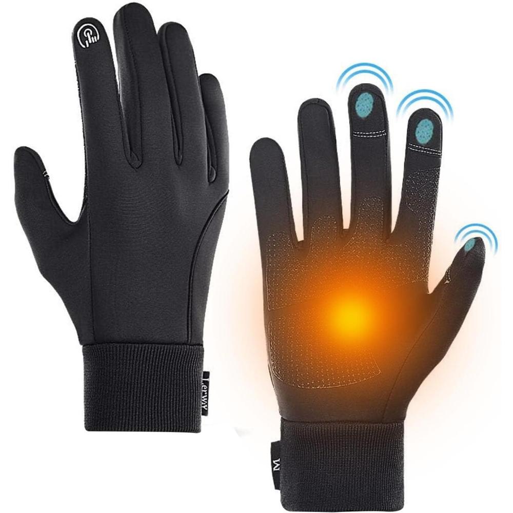 image:imageLERWAY Gants dhiver Chauds avec cran Tactile pour Homme et Femme  Antidrapants  CoupeVent  Gants de Sport  Course  Pied  Conduite  VTT  Escalade  Randonne  ImpermableNOIR S