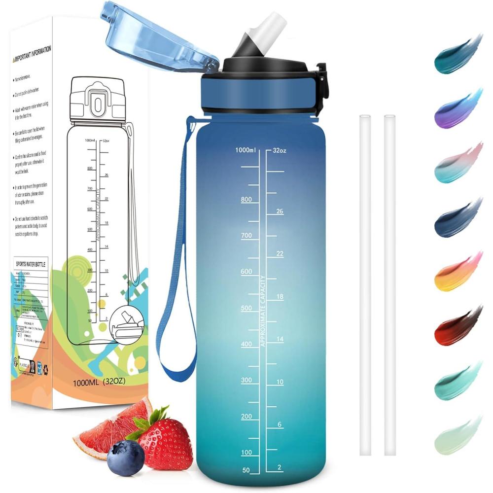 image:imageMotswedi Gourde Sport 1000ml AntiFuite Gourde avec Paille sans BPA Gourde Paille Rutilisable Gourde Facile  Transporter Bouteille deau pour Yoga Camping Cyclisme Fitness Jaune RoseBleu Vert
