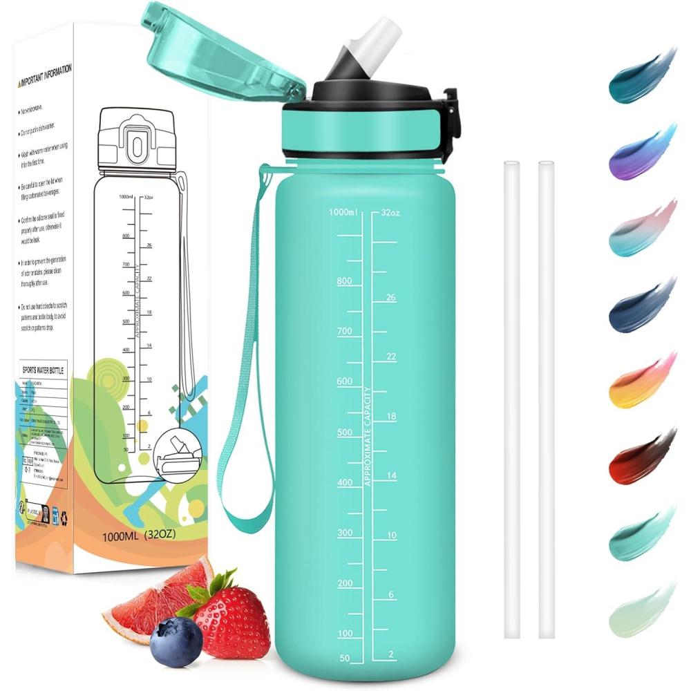 image:imageMotswedi Gourde Sport 1000ml AntiFuite Gourde avec Paille sans BPA Gourde Paille Rutilisable Gourde Facile Transporter Bouteille deau pour Yoga Camping Cyclisme Fitness Jaune RoseBleu Vert1000ml