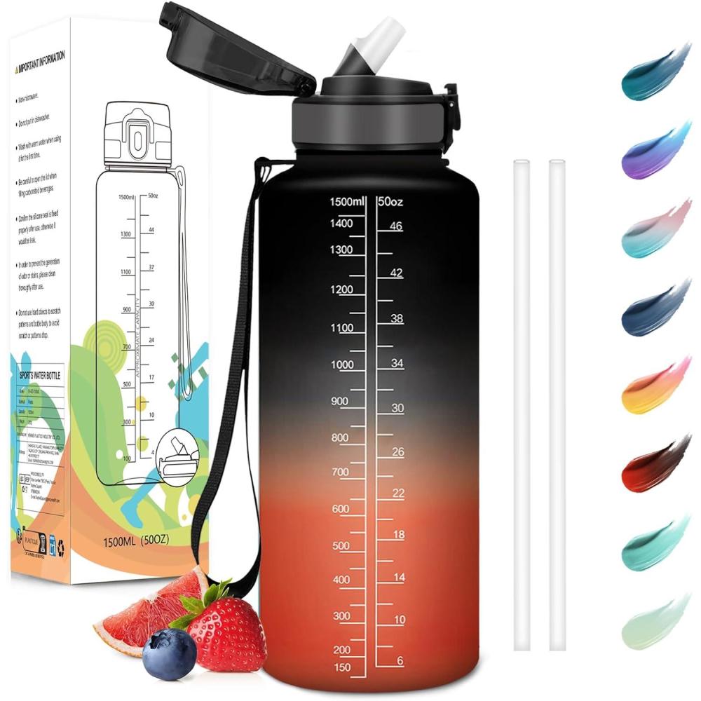 image:imageMotswedi Gourde Sport 1000ml AntiFuite Gourde avec Paille sans BPA Gourde Paille Rutilisable Gourde Facile Transporter Bouteille deau pour Yoga Camping Cyclisme Fitness Jaune RoseNoir Rouge