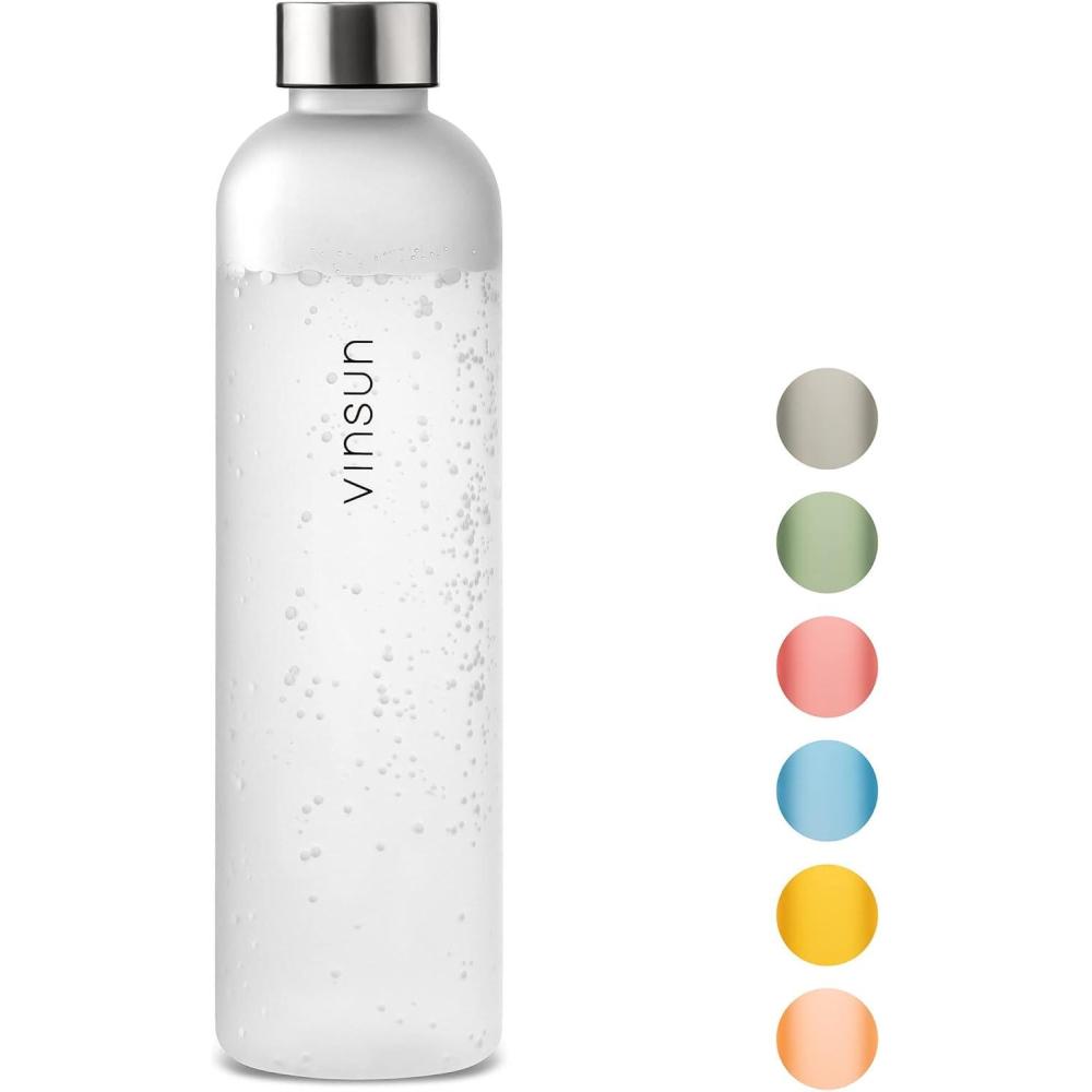 image:imageVINSUN Gourde 1L Bleu Menthe Rutilisable tanche Convient aux Boissons Gazeuses sans BPA Tritan Bouteille dEau lgre pour Sport Vlo TravailBlanc