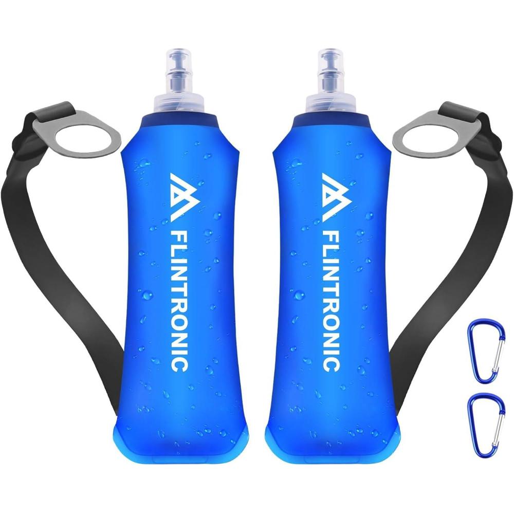 image:imageflintronic 2 PCS Gourde Souple 250 ml85oz TPU Flasque Running Pliable Bouteille deau de Course avec Dragonne et Mousquetons pour Course Pied Randonne Cyclisme Escalade Bleu2 Pcsbleu
