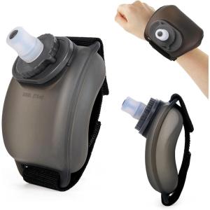 Bouteille D&rsquo;eau de Sport, Porté à la main Gourde de Sport 200ML avec bracelet réglable, Bouteille silicone Douceur sans BPA d&rsquo;Hydratation pour Running Jogging Marathon Escalade (Noir)(Noir)