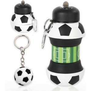 Bouteille d&rsquo;eau pliable, Bouteille d&rsquo;eau en Silicone pour le Football, Bouteille de Sport en Silicone pour Enfants, Extérieur, Voyage et Vélo – fuite – à l&rsquo;épreuve, Avec le trousseau de football 550ML