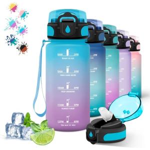 Gourde, 500ml Gourde Enfant, Bouteille avec Paille Anti-Fuite, Bouteille d&rsquo;eau, Facile à Nettoyer, Bouteille Sport pour l&rsquo;École, Bureau, Extérieur, Voyage, Rose-Cyan(Bleu-violet)