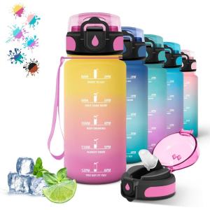 Gourde, 500ml Gourde Enfant, Bouteille avec Paille Anti-Fuite, Bouteille d&rsquo;eau, Facile à Nettoyer, Bouteille Sport pour l&rsquo;École, Bureau, Extérieur, Voyage, Rose-Cyan(Jaune-rose)