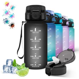 Gourde, 500ml Gourde Enfant, Bouteille avec Paille Anti-Fuite, Bouteille d&rsquo;eau, Facile à Nettoyer, Bouteille Sport pour l&rsquo;École, Bureau, Extérieur, Voyage, Rose-Cyan(Noir)