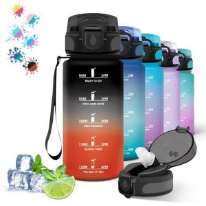 Gourde, 500ml Gourde Enfant, Bouteille avec Paille Anti-Fuite, Bouteille d&rsquo;eau, Facile à Nettoyer, Bouteille Sport pour l&rsquo;École, Bureau, Extérieur, Voyage, Rose-Cyan(Noir-rouge)