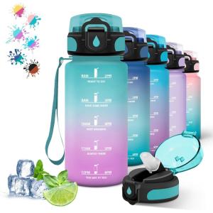 Gourde, 500ml Gourde Enfant, Bouteille avec Paille Anti-Fuite, Bouteille d&rsquo;eau, Facile à Nettoyer, Bouteille Sport pour l&rsquo;École, Bureau, Extérieur, Voyage, Rose-Cyan(Poudre Verte)