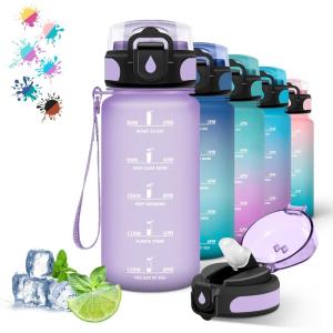 Gourde, 500ml Gourde Enfant, Bouteille avec Paille Anti-Fuite, Bouteille d&rsquo;eau, Facile à Nettoyer, Bouteille Sport pour l&rsquo;École, Bureau, Extérieur, Voyage, Rose-Cyan(Violet)