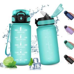 Gourde Sport Enfant 500ml, Gourde Sport avec Paille, Bouteille d&rsquo;eau Sport Étanche, Bouteille Reutilisable, Gourde pour 1 Journee, Gourde Motivation pour Enfant, Adulte, Randonnée, l&rsquo;école, Fitness(17oz-500ml | Paille | Mat Bleu-vert)