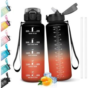 HoneyHolly Gourde 1l, Étanches, Gourde Paille, sans BPA & Réutilisable, Bouteille, Motivation Bouteille d&rsquo;eau, Avec Marqueur de Temps, Water Bottle pour Gym, Ecole, Cyclisme, Plein air, Sport(Noir & Rouge – 1500 Ml)