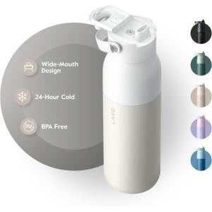LARQ Bouteille Swig Top 680ml -Bouteille à large goulot en acier inoxydable à isolation sous vide | Garde l’eau froide | Bouteille d’eau réutilisable pour le sport et les voyages, Obsidian Black(Granite White)