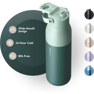 LARQ Bouteille Swig Top 680ml -Bouteille à large goulot en acier inoxydable à isolation sous vide | Garde l’eau froide | Bouteille d’eau réutilisable pour le sport et les voyages, Obsidian Black(Eucalyptus Green)