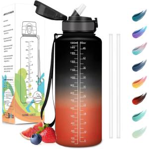 Motswedi Gourde Sport, 1000ml Anti-Fuite, Gourde avec Paille, sans BPA, Gourde Paille, Réutilisable, Gourde, Facile à Transporter, Bouteille d&rsquo;eau pour Yoga, Camping, Cyclisme, Fitness, Jaune Rose(Noir Rouge)