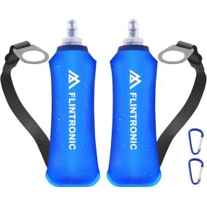flintronic 2 PCS Gourde Souple, 250 ml/8.5oz TPU Flasque Running Pliable, Bouteille d&rsquo;eau de Course, avec Dragonne et Mousquetons, pour Course à Pied, Randonnée, Cyclisme, Escalade, Bleu(2 Pcs-bleu)