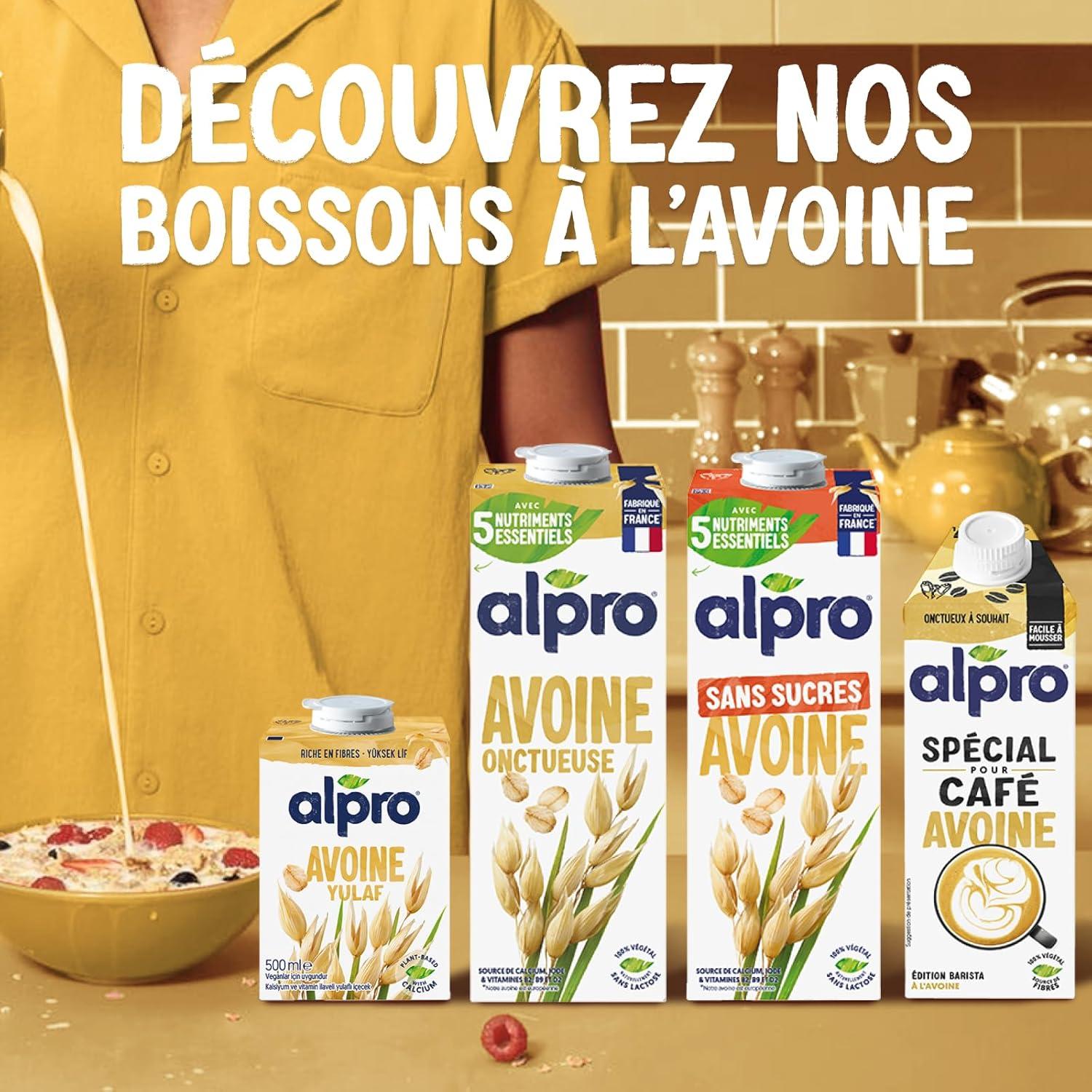 image:imageAlpro Avoine Boisson Vgtale Avoine 100 Europenne Riche en Fibres Sans Sucres Ajouts Sans Lactose Source de Calcium et Vitamines B2 ampamp D2 Texture Onctueuse Format Pratique 8x500mL