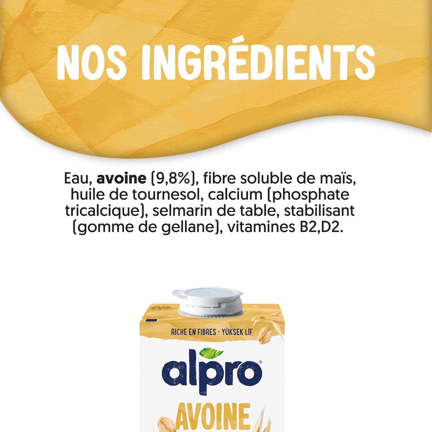 image:imageAlpro Avoine Boisson Vgtale Avoine 100 Europenne Riche en Fibres Sans Sucres Ajouts Sans Lactose Source de Calcium et Vitamines B2 ampamp D2 Texture Onctueuse Format Pratique 8x500mL
