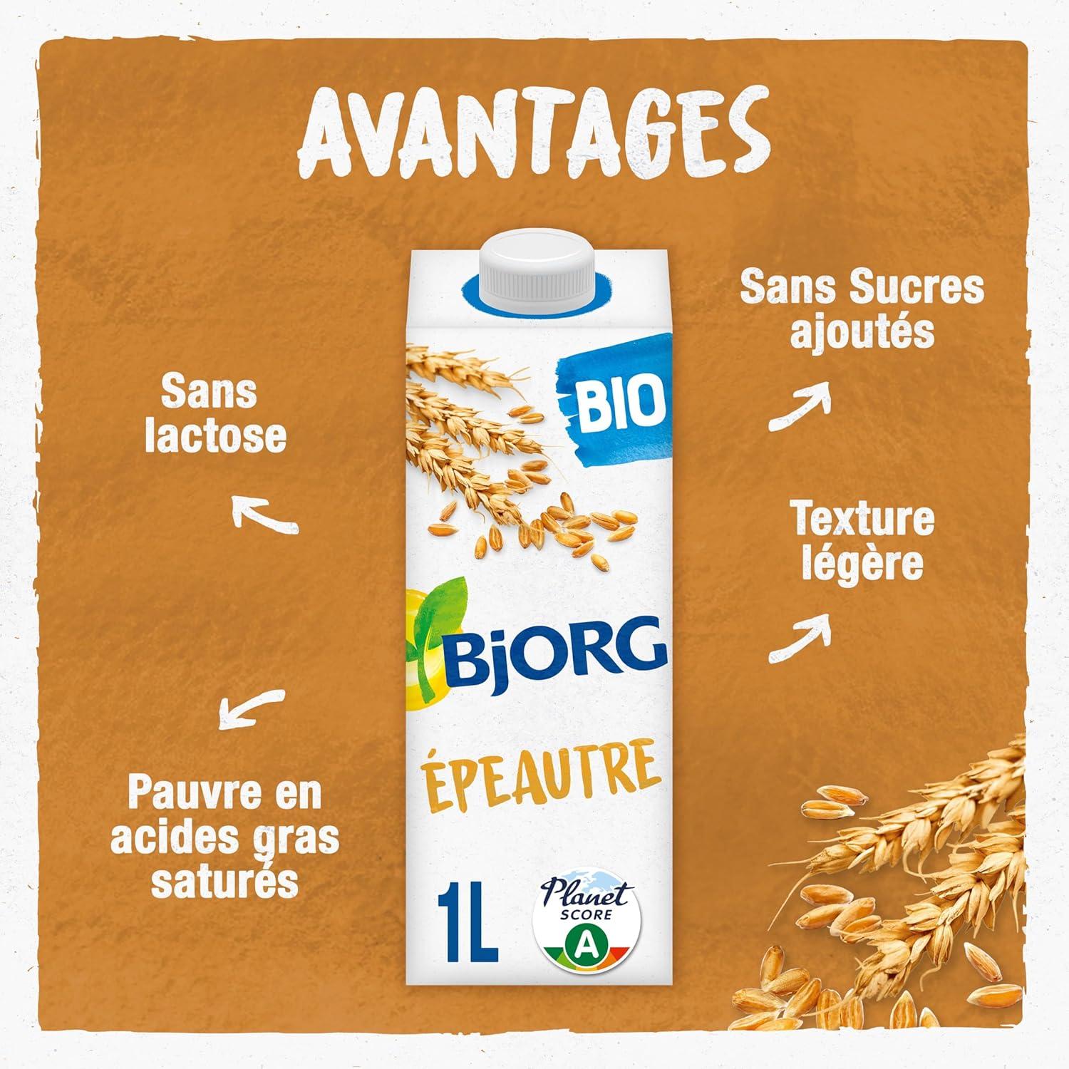 image:imageBJORG Boisson peautre Sans sucres ajouts Boisson vgtale bio Pauvre en Acide Gras Saturs 1Lpeautre Nature 1L