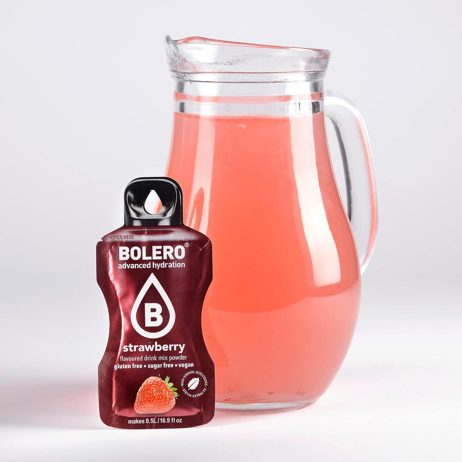 image:imageBolro STRAWBERRY 24x3g Jus en poudre sans sucre dulcor la stvia vitamine C pour enfants et sportifs sans gluten vgtalien saveur de fraise