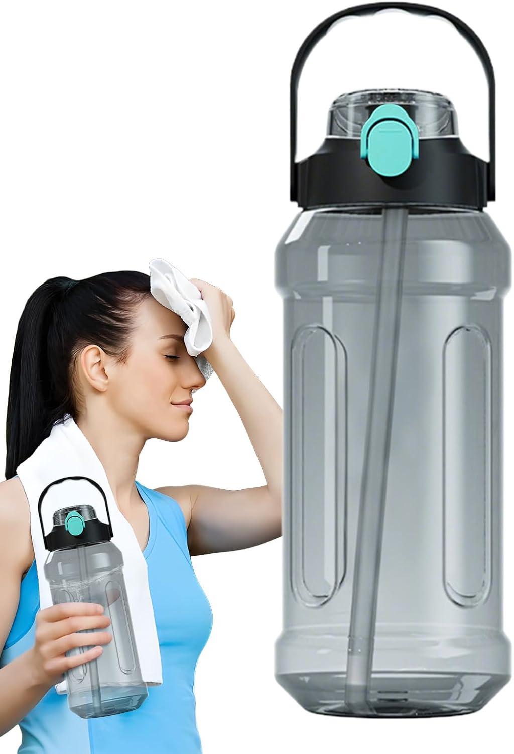 image:imageBouteille deau sportive bouteille deau antifuite avec paille et support de portefeuille Bouteille de boisson de remise en forme de motivation bouteille de grande capacit adapte aux hommes dNoir et Bleu