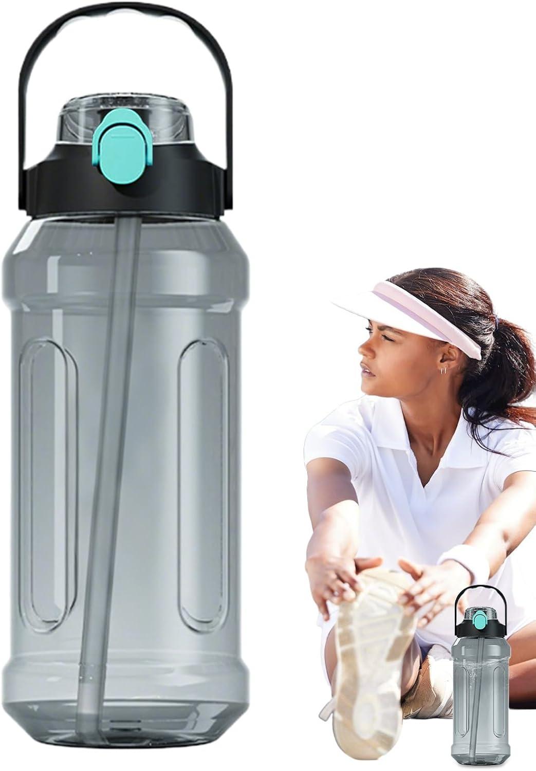 image:imageBouteille deau sportive bouteille deau antifuite avec paille et support de portefeuille Bouteille de boisson de remise en forme de motivation bouteille de grande capacit adapte aux hommes dNoir et Bleu