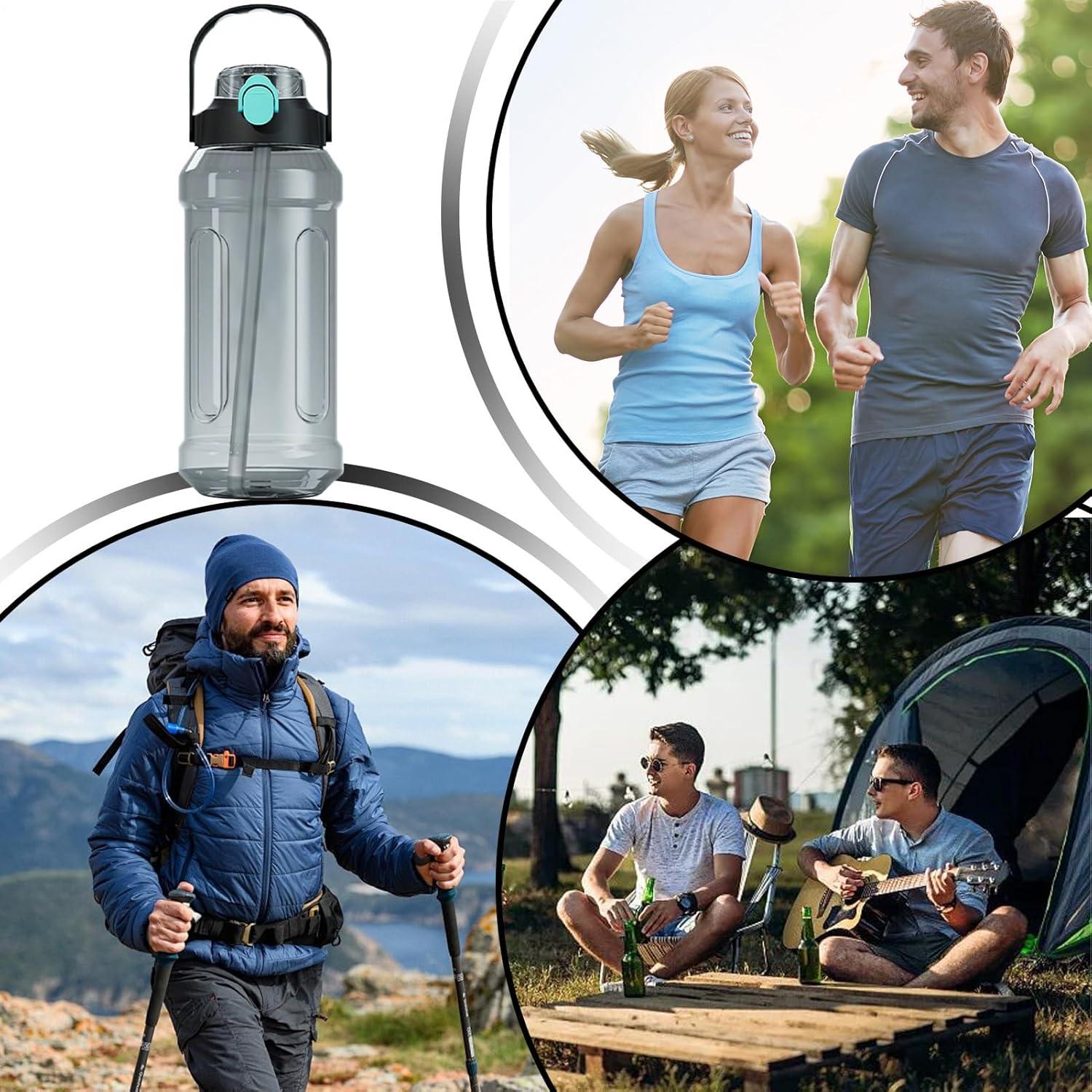 image:imageBouteille deau sportive bouteille deau antifuite avec paille et support de portefeuille Bouteille de boisson de remise en forme de motivation bouteille de grande capacit adapte aux hommes dNoir et Bleu