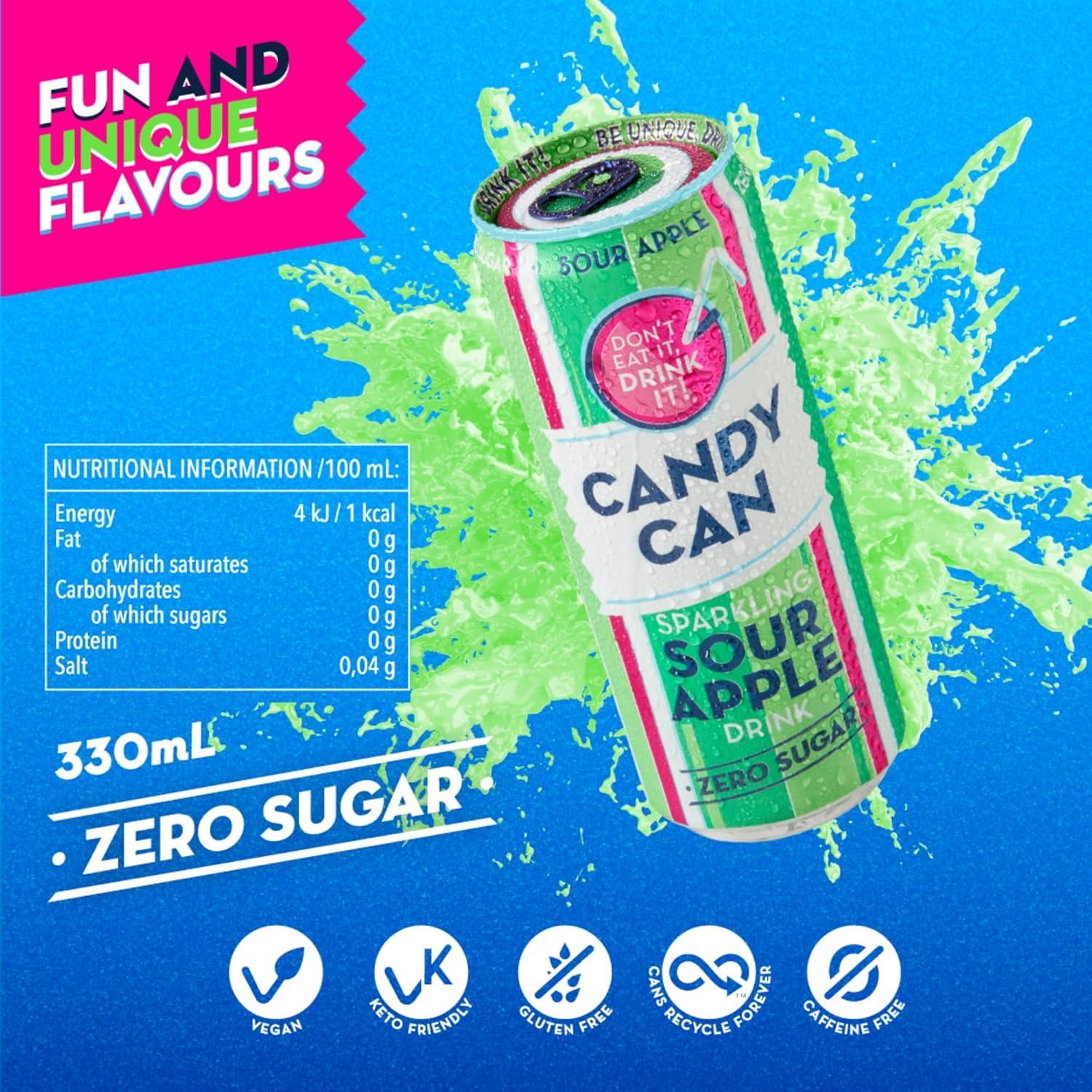 image:imageCandy Can Cotton Candy boisson ptillante saveur nostalgique de soda amricain sans sucre 1 bote de 330 mlPomme