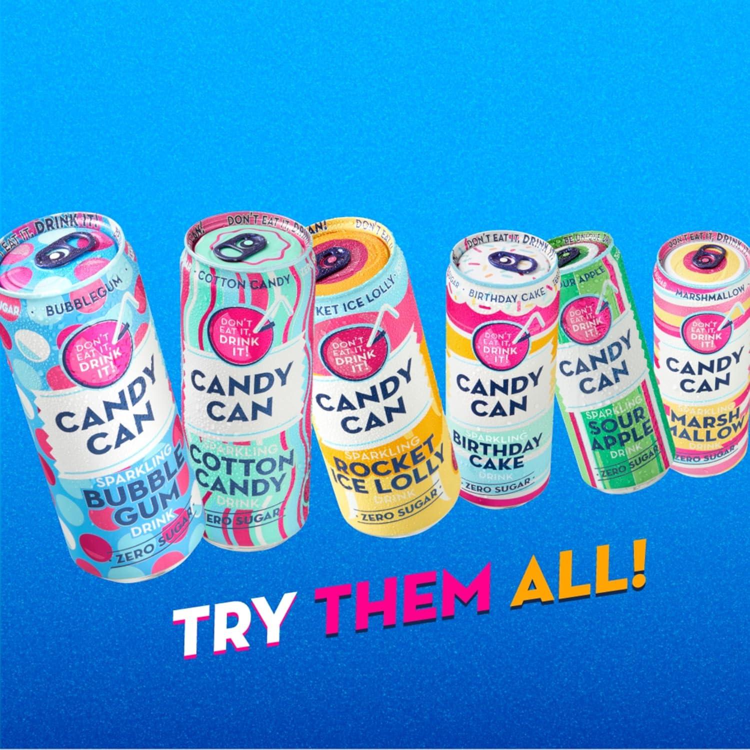 image:imageCandy Can Cotton Candy boisson ptillante saveur nostalgique de soda amricain sans sucre 1 bote de 330 mlPomme aigre