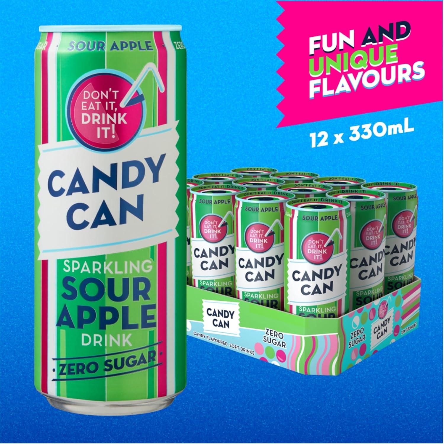 image:imageCandy Can Cotton Candy boisson ptillante saveur nostalgique de soda amricain sans sucre 1 bote de 330 mlPomme aigre