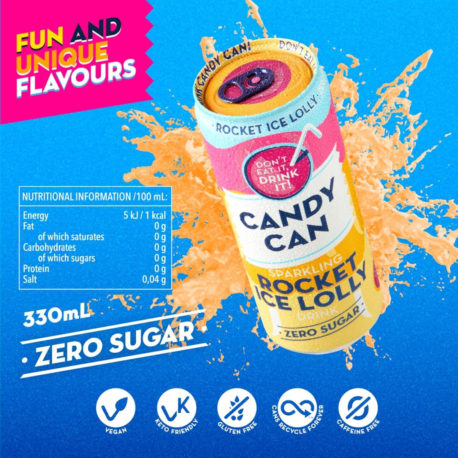 image:imageCandy Can Cotton Candy boisson ptillante saveur nostalgique de soda amricain sans sucre 1 bote de 330 mlSucette glace Rocket