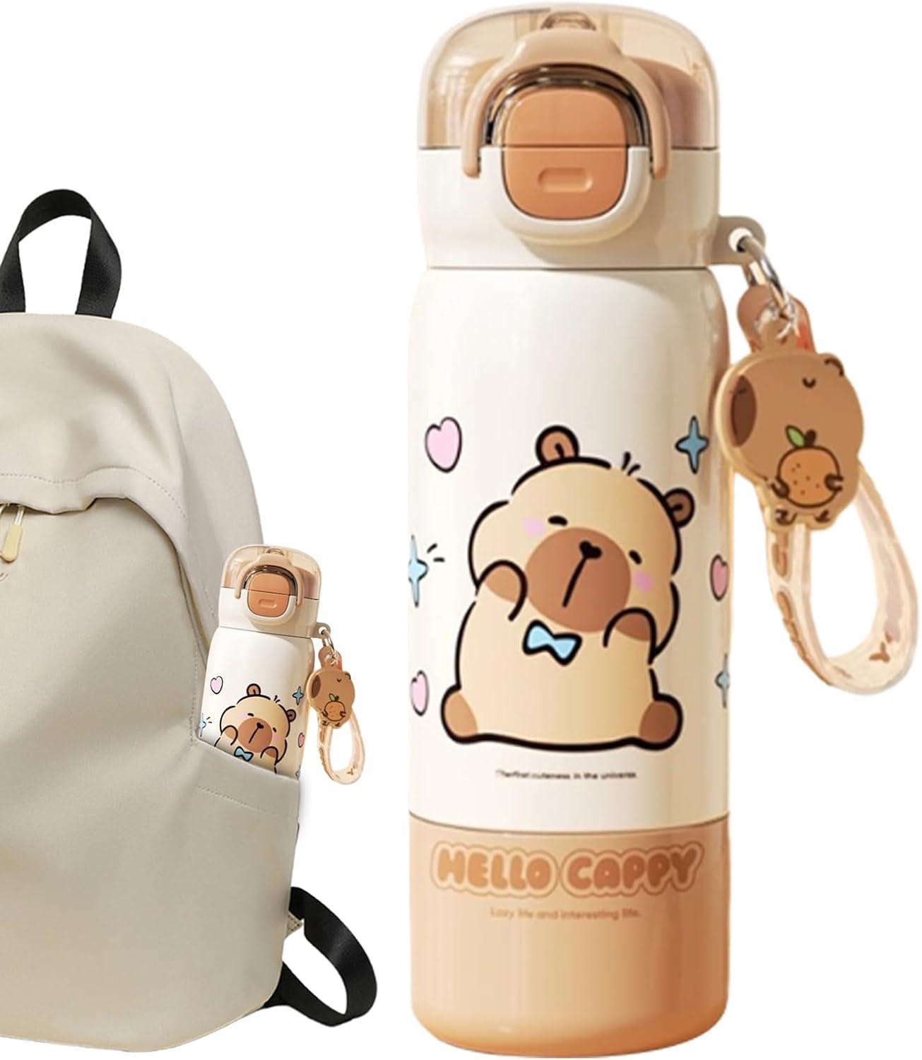 image:imageGourde Sportive Mignonne Mug En Acier Inoxydable Design Capybara Avec Couvercle Paille Bouteille DEau De Boisson Pour cole Bureaux Voyage Intrieur Extrieur Maison Famille AdultesBlanc