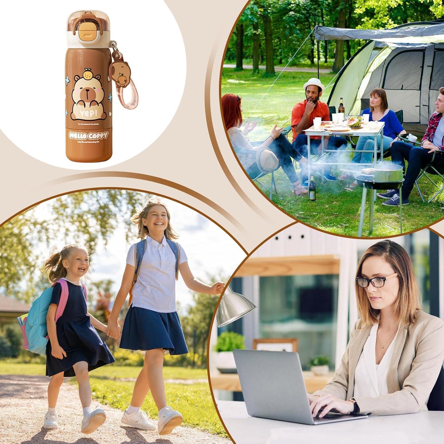 image:imageGourde Sportive Mignonne Mug En Acier Inoxydable Design Capybara Avec Couvercle Paille Bouteille DEau De Boisson Pour cole Bureaux Voyage Intrieur Extrieur Maison Famille AdultesCaf