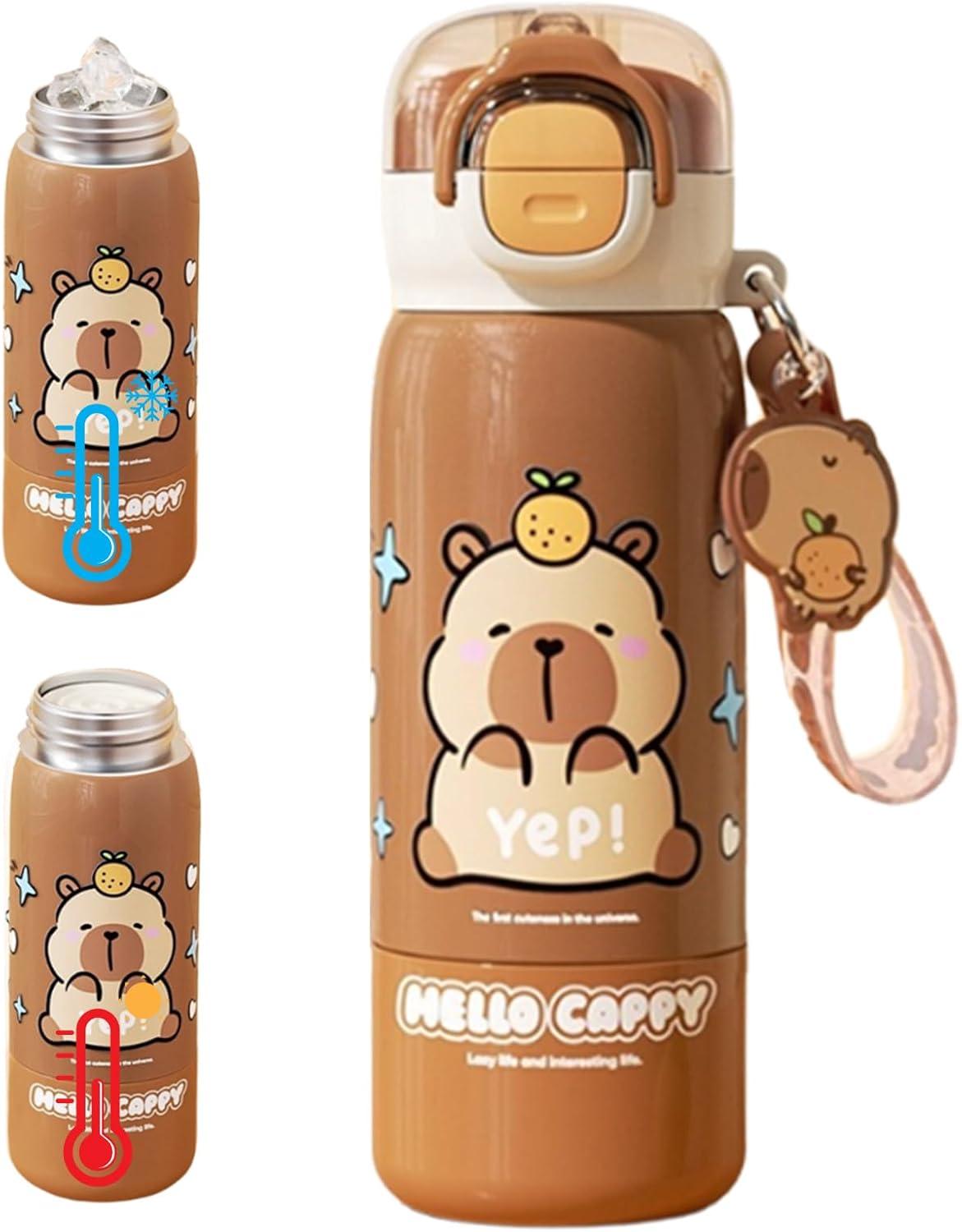 image:imageGourde Sportive Mignonne Mug En Acier Inoxydable Design Capybara Avec Couvercle Paille Bouteille DEau De Boisson Pour cole Bureaux Voyage Intrieur Extrieur Maison Famille AdultesCaf